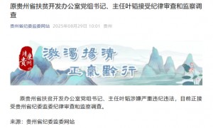 原贵州省扶贫开发办公室党组书记、主任叶韬被查